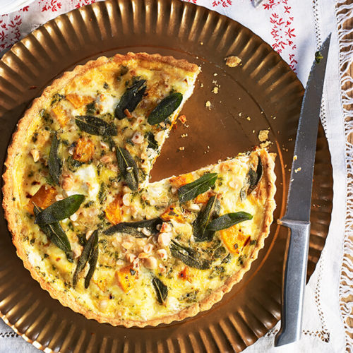 Hazelnut quiche on a tray